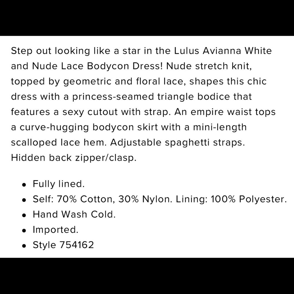LULUS Avianna Lace Bodycon Dress Spaghetti Strap White Low Back Style 754162 - Picture 5 of 16